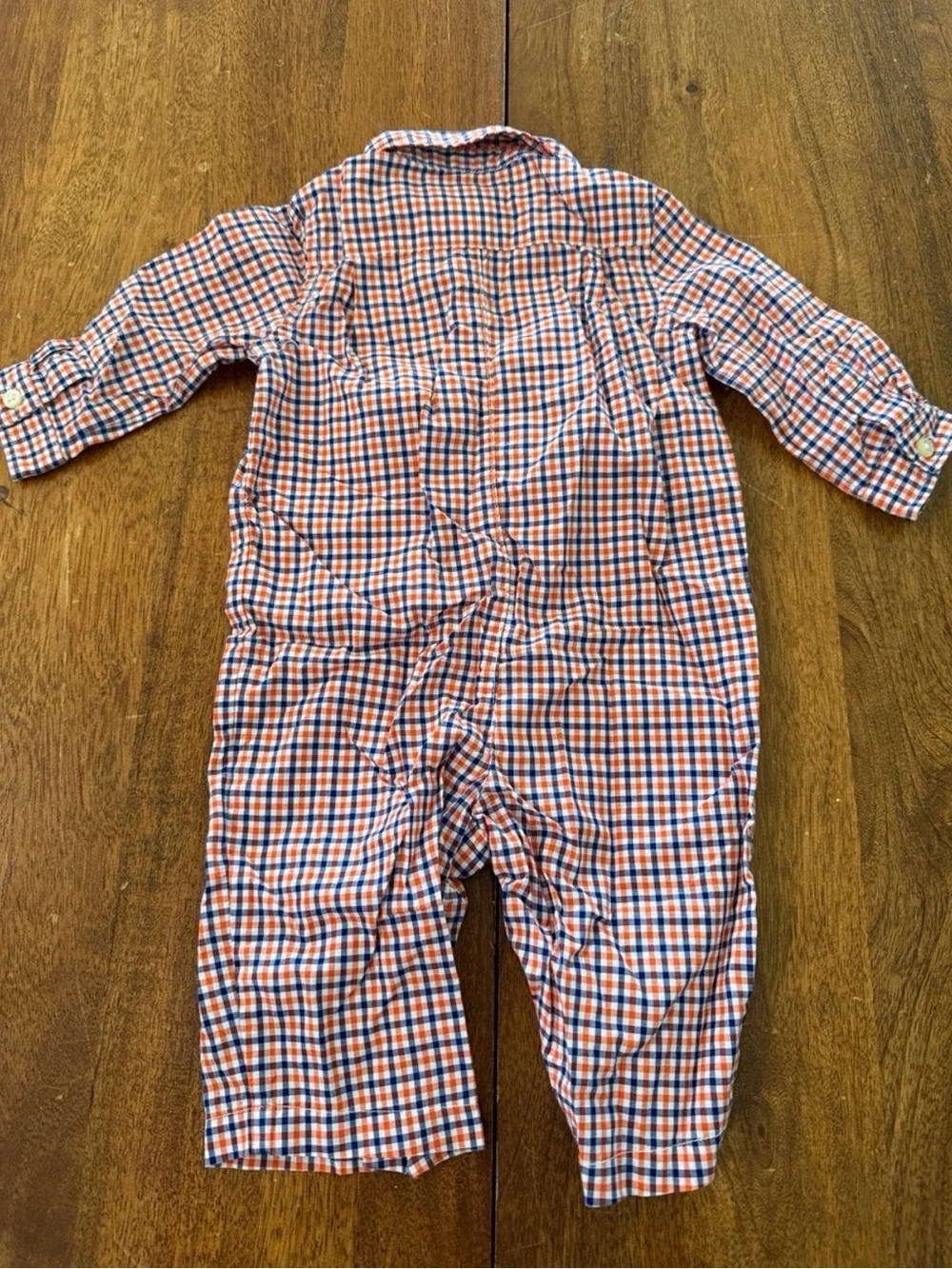 Ralph Lauren Orange & Navy Plaid Button Down Shirt One Piece 3 months